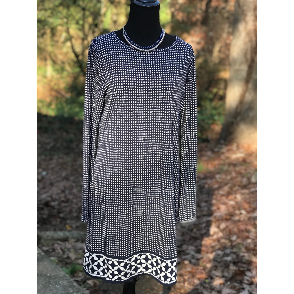 Michael Kors Long Sleeve Dress Sz M Navy/White